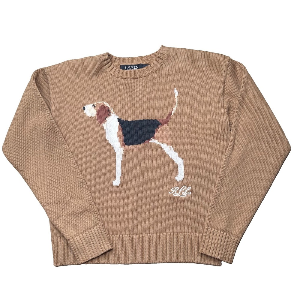 Lauren Ralph Lauren Beagle Dog Sweater Women Small Brown Intarsia Pullover RLL